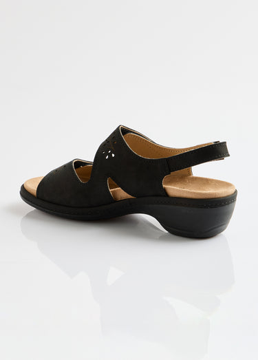 Sandales cuir grande largeur scratchées Noir