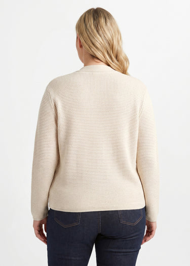 Gilet boutonné uni avec col manches longues Beige