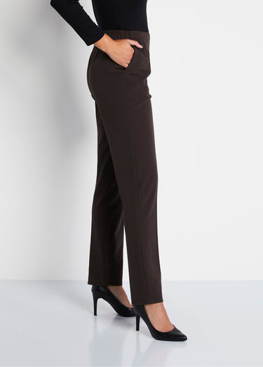 Pantalon droit taille semi-élastiquée Marron