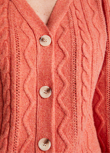 Gilet court boutonné col V maille torsades Tomette