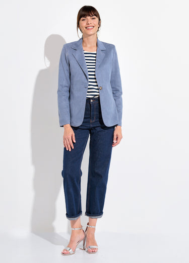 Veste col tailleur 1 bouton twill souple Bleu