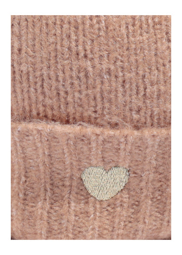 Bonnet chaud avec laine et broderie cœur Camel