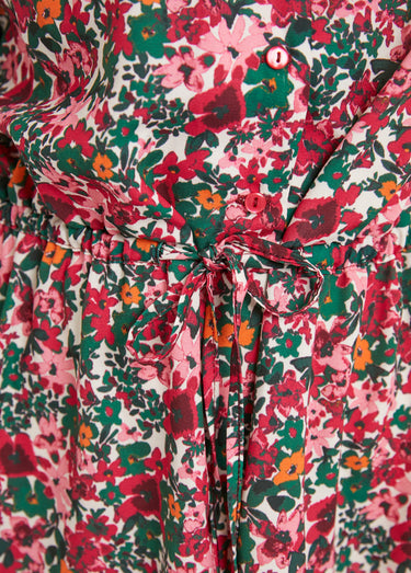 Robe courte évasée fleurie col V boutonné Rose/Vert