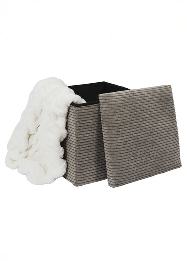 Pouf bouclette avec coffre de rangement 1B Taupe