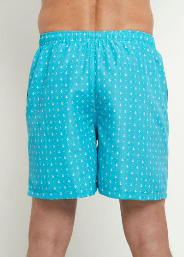 Caleçon de bain micro motif ancres Turquoise