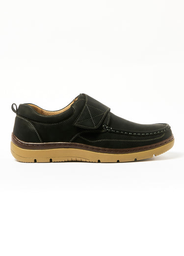 Chaussures bateau avec bande scratchée Noir