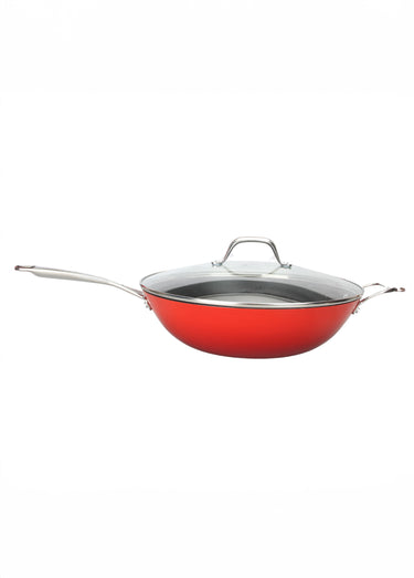 Wok 32cm fonte tous feux antiadhésive Rouge