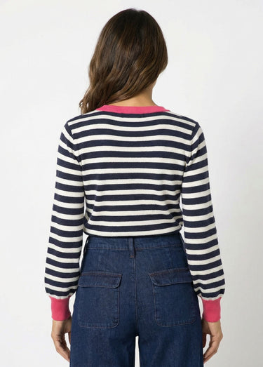 Pull rayé fantaisie à manches longues Marine/Ecru