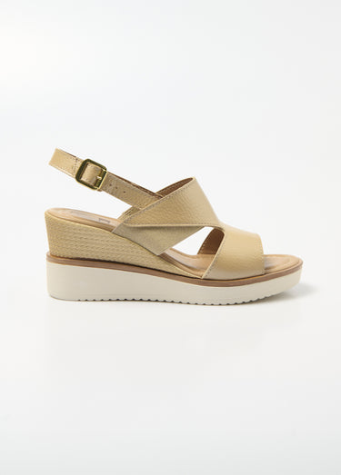 Sandales largeur confort compensées cuir Beige