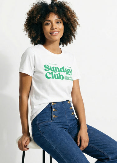 T-shirt blanc inscription Sunday Club Blanc / Vert