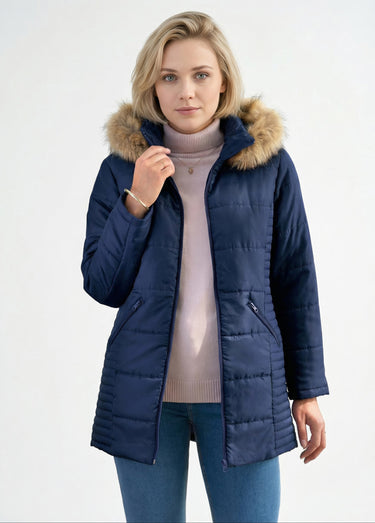 Parka matelassée avec capuche fourrure Marine