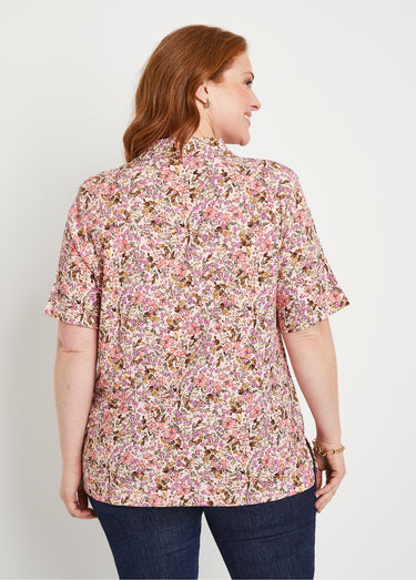 Chemisier long crêpe fleuri Rose/Orange