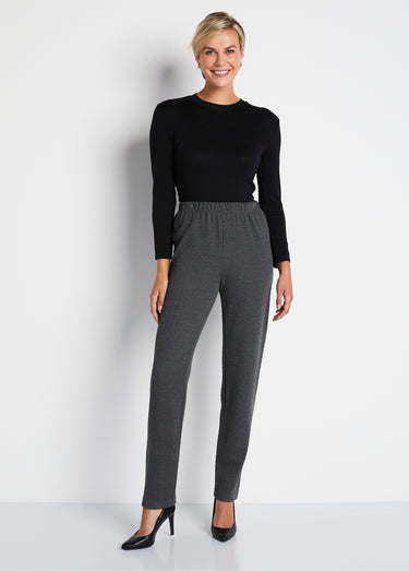 Legging droit ceinture élastiquée avec laine Uni Gris