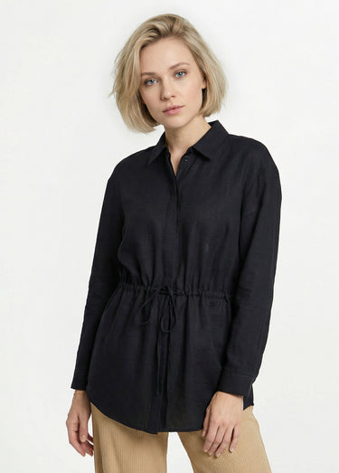 Surchemise boutonnée ceinturée Noir