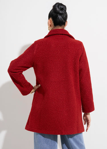 Caban long uni façon laine bouclée Brique