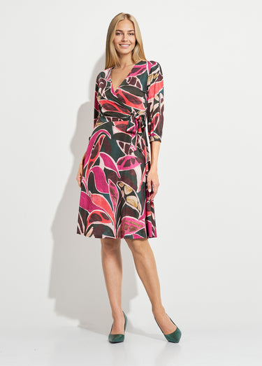 Robe cache-coeur courte évasée manches 3/4 Multicolore