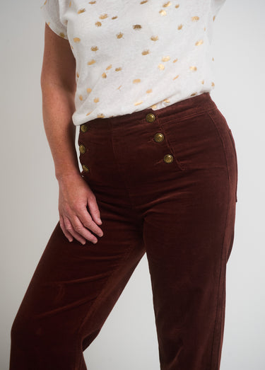 Pantalon à pont en velours coupe flare Marron