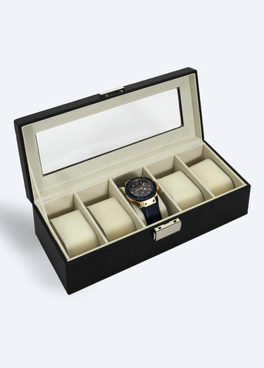 Boîte de rangement simili cuir 5 montres Noir
