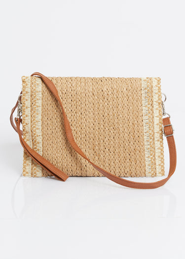 Pochette demi lune en papier tressé Taupe