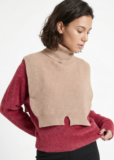 Plastron chaud col roulé en maille Taupe