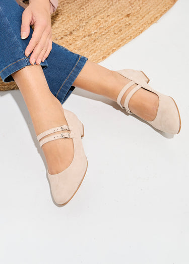 Ballerines babies cuir à talon doubles brides Beige