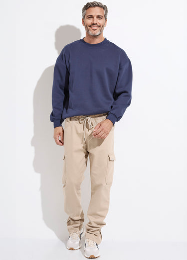 Jean cargo bas zippé, taille élastiquée Beige