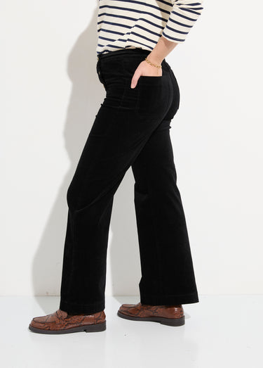 Pantalon à pont en velours coupe flare Noir