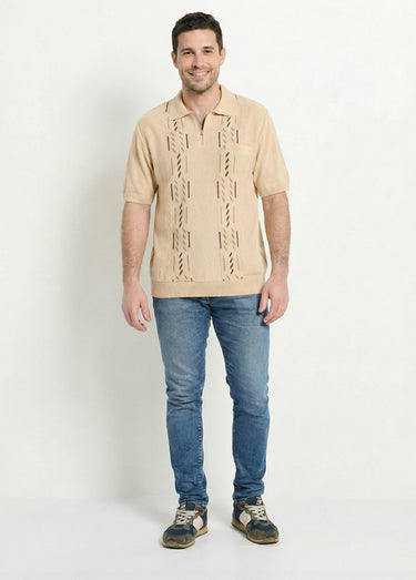 Pull col polo zippé manches courtes Beige