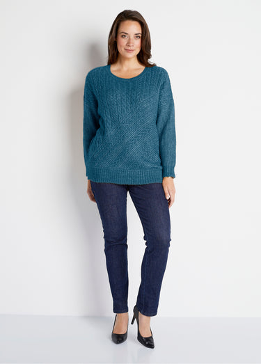 Pull maille chinée perlée torsadée col rond Canard
