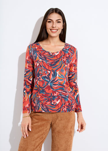 T-shirt col rond manches longues floral Imprime Tomette
