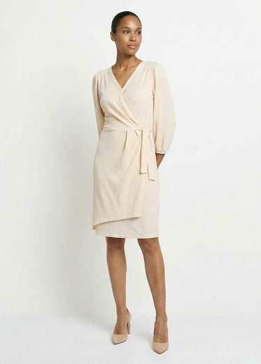 Robe portefeuille en maille gaufrée Beige