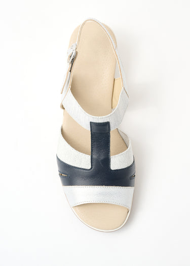 Sandales cuir largeur confort Marine/Argent