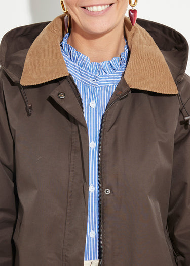 Parka déperlante longue avec col velours Chocolat/Camel