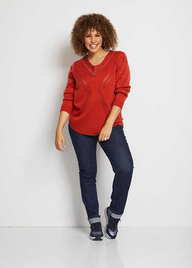 Pull bijou maille filet strass col V Epice