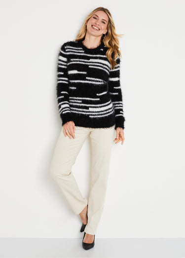 Pull maille douce effet poilu Noir/Ecru
