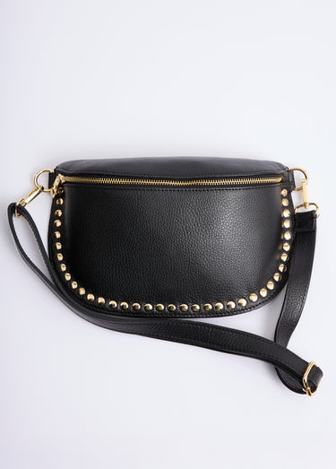 Sac banane en cuir, rivets métallisés Noir