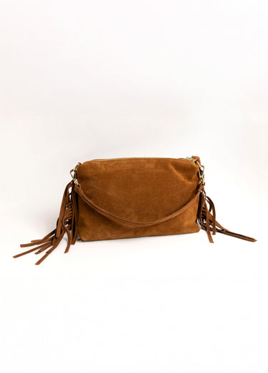 Sac besace frangé cuir nubuck Camel