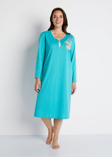 Chemise de nuit mi-longue manches longues Vert Canard
