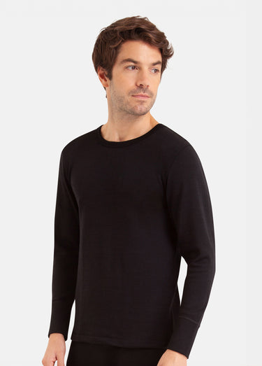 T-shirt thermique chaud avec laine, col rond Noir