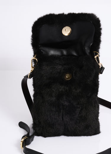 Pochette aimantée en fausse fourrure Noir
