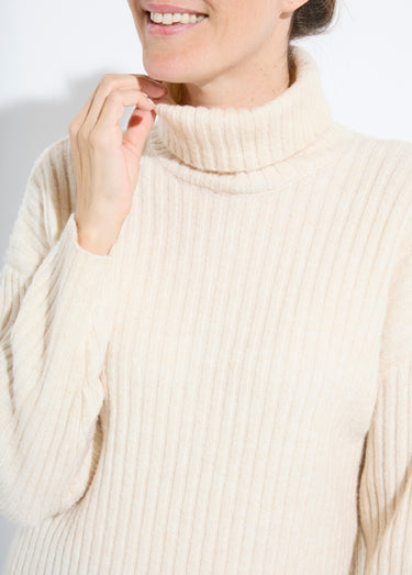 Pull col roulé manches longues descendues Uni Ecru