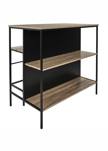 Set industriel Table ilot + 2 Tabourets  LOKA Marron/Noir