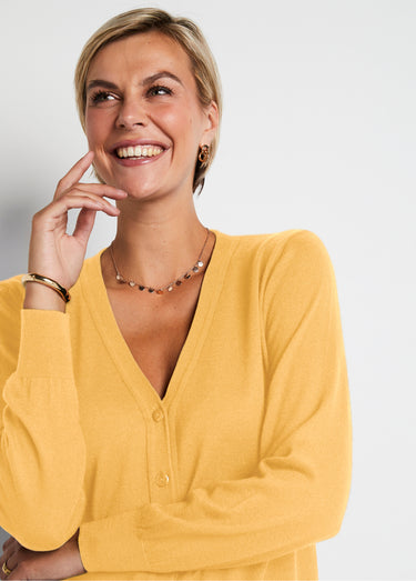 Gilet boutonné col V avec laine mérinos Vanille