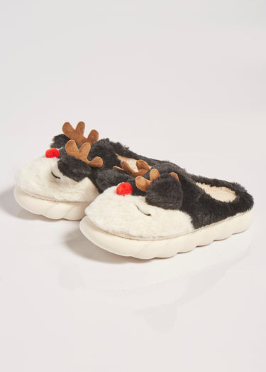 Chaussons chauds en fourrure thème Noël Noir