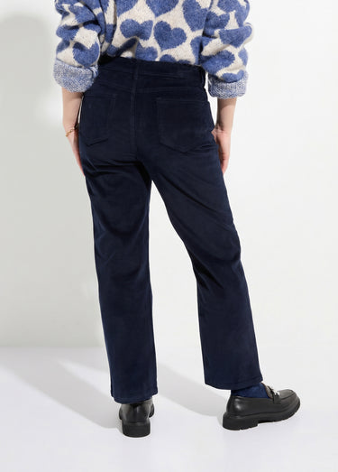 Jean 5 poches en velours, coupe droite Marine