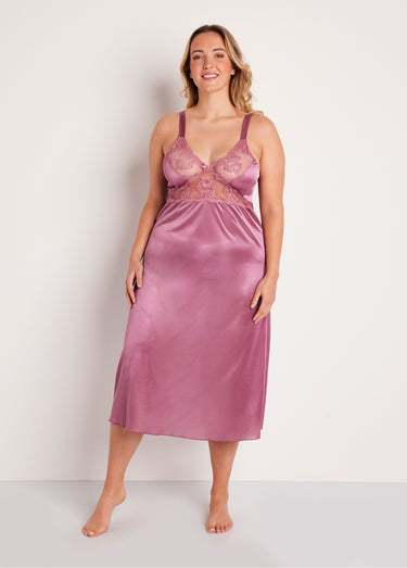 Nuisette maille satinée et dentelle Vieux Rose
