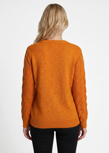 Pull doux uni col rond maille fantaisie Caramel