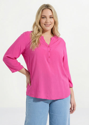 Tunique col tunisien et manches 3/4 Fuchsia