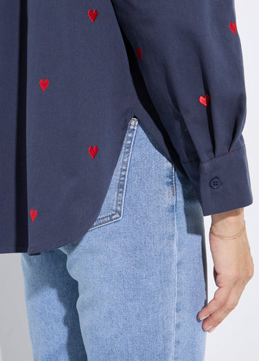 Surchemise en twill avec cœur brodés Marine