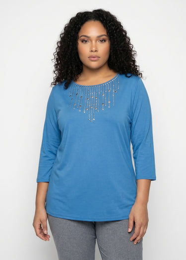 T-shirt manches 3/4 clouté fantaisie Bleu